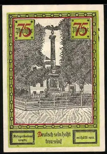 Notgeld Soldin 1921, 75 Pfennig, Kriegerdenkmal 1870 /71