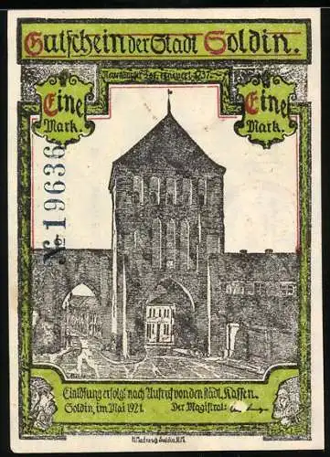 Notgeld Soldin 1921, 1 Mark, Blick durch das Tor