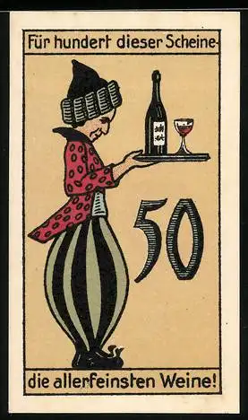 Notgeld Schmölln /S.-A., 50 Pfennig, Kellner mit Wein