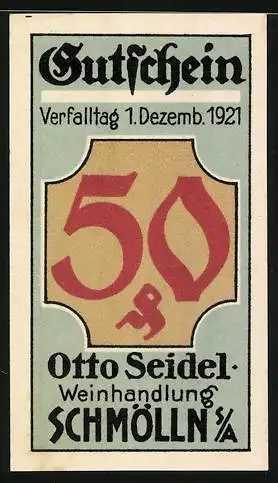 Notgeld Schmölln /S.-A., 50 Pfennig, Kellner mit Wein