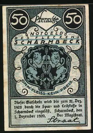 Notgeld Scharmbeck 1920, 50 Pfennig, Blick zur Kirche