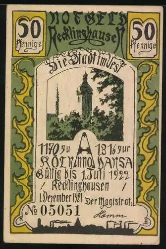 Notgeld Recklinghausen 1921, 50 Pfennig, Göttliche Fügung beschützt die Kirche