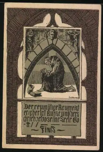 Notgeld Recklinghausen 1921, 50 Pfennig, Der reumütige Baumeister tut Busse