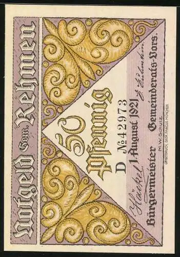 Notgeld Rehmen 1921, 50 Pfennig, Partie am Bauernhaus