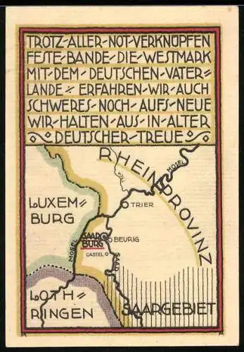 Notgeld Saarburg, 50 Pfennig, Karte mit den umliegenden Regionen
