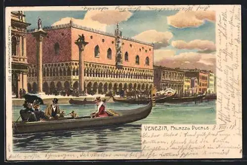 AK Venezia, Partie am Palazzo Ducale mit Canale Grande und Gondeln