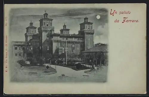 Mondschein-AK Ferrara, Das Schloss bei Nacht