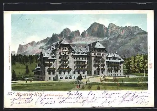 AK Karersee, Hotel Karersee mit Rosengarten