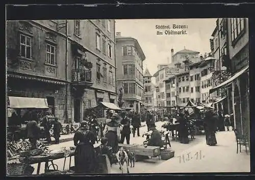 AK Bozen, Obstmarkt mit Blick in die Göthestrasse