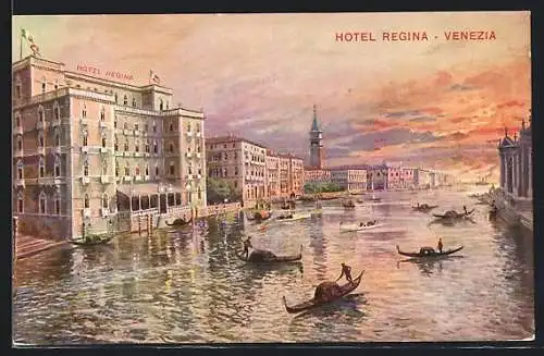 Künstler-AK Venezia, Grand Canal & Hotel Regina