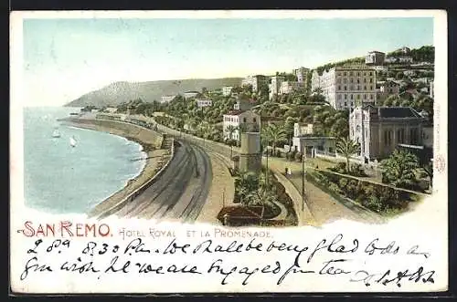 Lithographie San Remo, Hotel Royal et la Promenade