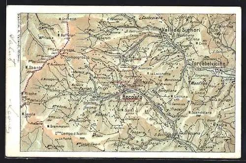 AK Recoaro, Landkarte mit Staro, Costapiana und M. Obante