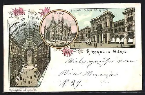 Lithographie Milano, Galleria Vittorio Emanuele, Duomo, Arco della Galleria