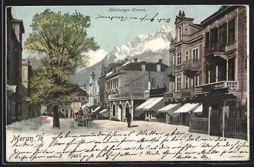 AK Meran, Habsburger Strasse mit Forsterbräu und Pferdewagen