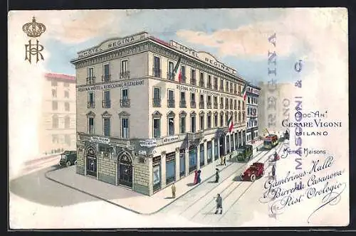 Künstler-AK Milano, Hotel Regina & Rebecchino Restaurant