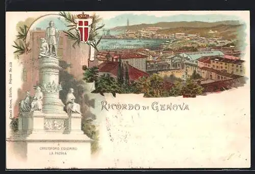 Lithographie Genova, Cristoforo Colombo, Panorama