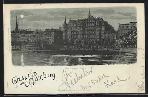 Mondschein-AK Hamburg-Neustadt, Blick auf den Hamburger Hof