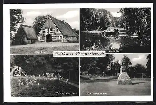 AK Wingst-Dobrock, Forsthaus, Fischteich, Waldschwimmbad und Krönke-Denkmal