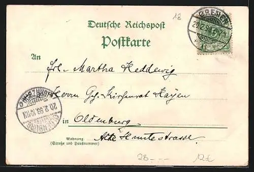 Lithographie Bremen, Rathaus mit Roland, Blick zum Dom