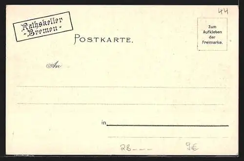 Künstler-AK Bremen, Wandgemälde im Gasthaus Bremer Ratskeller, Die weinspendende Brema