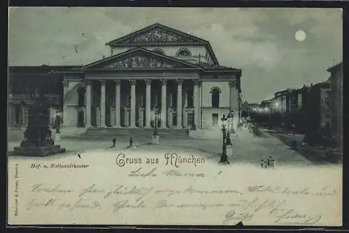 Mondschein-AK München, Hof- und Nationaltheater