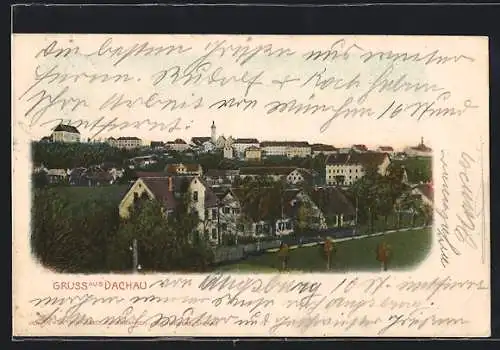 AK Dachau, Teilansicht mit Kirche