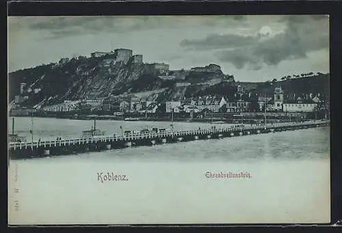 Mondschein-AK Koblenz, Festung Ehrenbreitenstein