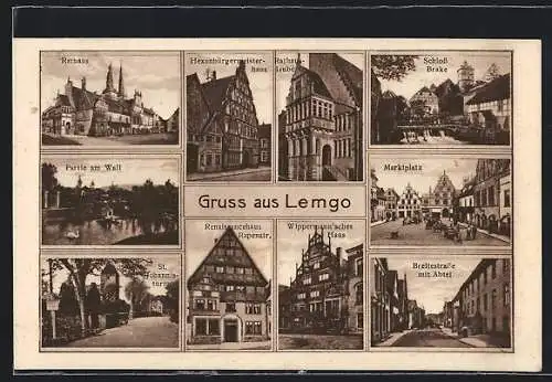 AK Lemgo, das Rathaus, Wallpartie, St. Johannisturm, Schkoss Brake, Marktplatz