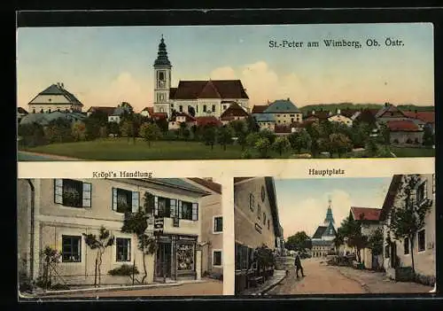 AK St. Peter am Wimberg, Kröpls Handlung, Hauptplatz, Kirche im Ortsbild