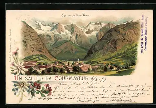 Lithographie Courmayeur, Chaine du Mont Blanc