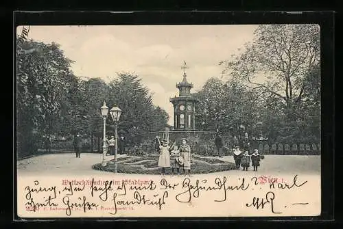 AK Wien, Wetterhäuschen im Stadtpark, Wettersäule