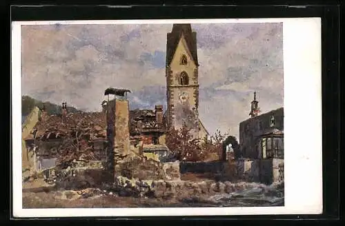 Künstler-AK Eduard Manhart: Kötschach, Blick auf die Kirche