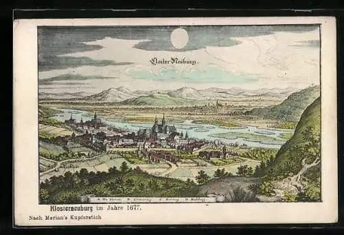 Künstler-AK Klosterneuburg, Ortsansicht aus dem Jahre 1677 nach Merian