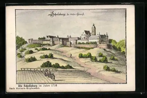 Künstler-AK Schallaburg /Niederösterreich, Ortsansicht aus dem Jahre 1716 nach Merian