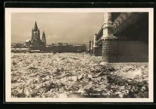 AK Wien, Eisstoss an der Reichsbrücke, 1929