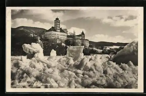 AK Schönbühel a. d. D., Blick auf den Eisstoss im März 1929