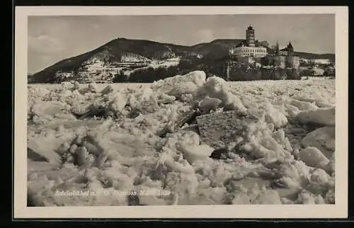 AK Schönbühel a. d. D., Blick auf den Eisstoss im März 1929