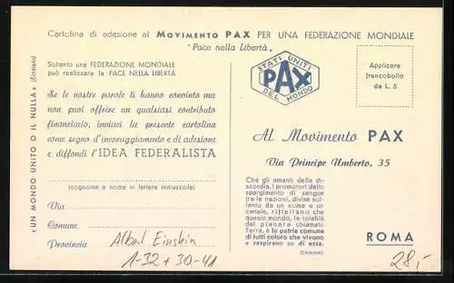 AK Movimento Pax per una Federazione Mondiale, Scienziati Atomici Federalisti, Albert Einstein, Friedensbewegung