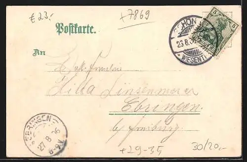 Passepartout-Lithographie Schönau i. W., Gasthaus zum Ochsen, Louisenturm a. d. Feldberg und Neue Kirche im Kleeblatt