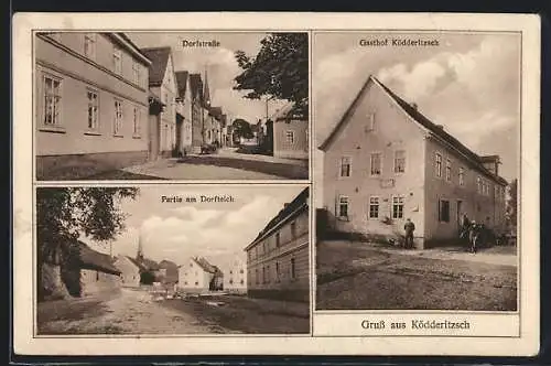AK Ködderitzsch, Dorfstrasse, Gasthof Ködderitzsch, Dorfteich