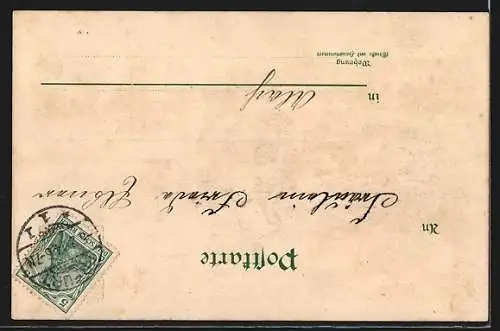Lithographie Marbach / Erfurt, Gasthof zur Linde, Gartenlokal zur Linde, Ortsansicht