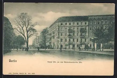 AK Berlin, Schul-Strasse an der Reinickendorfer Strasse mit Geschäften