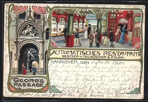 Lithographie Hannover, Inneres Automatisches Restaurant, Georg`s Passage