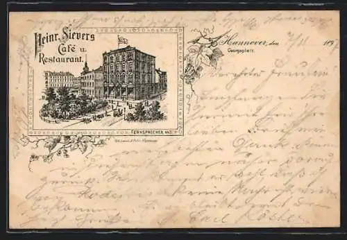 Lithographie Hannover, Cafe und Restaurant Heinrich Sievers, Georgsplatz