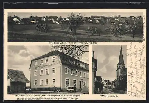 AK Pommertsweiler, Ortsansicht, Gasthaus z. Adler, Strassenpartie