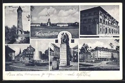 AK Kaiserslautern, Fruchthalle, Panzerabwehrkaserne, 23er Denkmal, Humbergturm