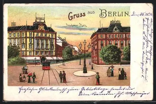 Lithographie Berlin-Tiergarten, Partie am Potsdamer Platz