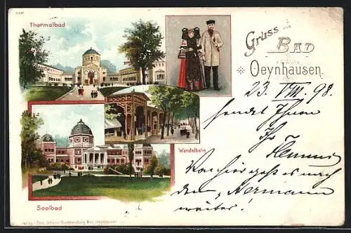 Lithographie Bad Oeynhausen, Thermalbad, Wandelbahn und Soolbad