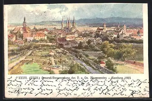 Künstler-AK Bamberg, Generalversammlung des. D. u. Oe. Alpenvereins 1905, Stadtansicht