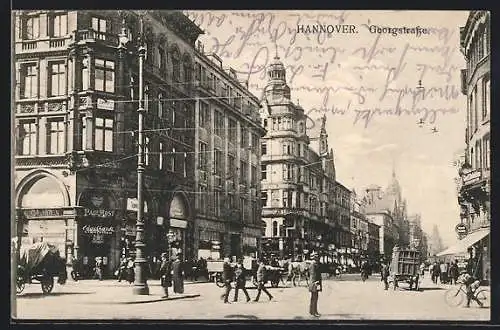 AK Hannover, Blick in die Georgstrasse, mit Pferdekutschen